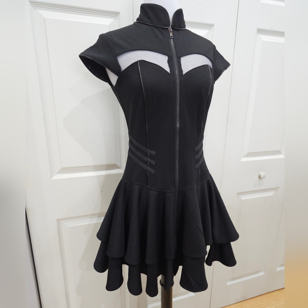 Hot Topic Hell Bunny Black Steampunk Goth Mesh Cut Out Zip Up Mock Dress S NWT - Picture 7 of 9